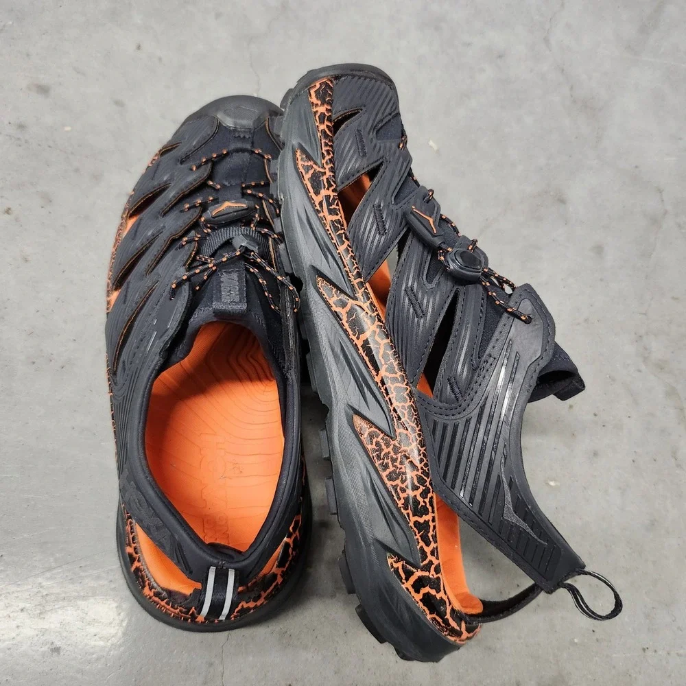 Hoka One One Hopara Men 11 Black Orange Mountain Hiking Sandals 1123112 BGPO